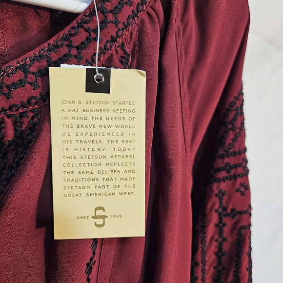 Stetson Western Shirt Womens Long Sleeve V-neck Blouse Red Wine 11-57-565-1024wi - Picture 3 of 9